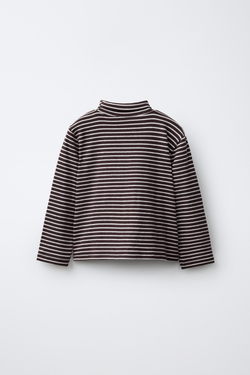 ZARA ФУТБОЛКА В ПОЛОСКУ, ШОКОЛАДНО-КОРИЧНЕВЫЙ