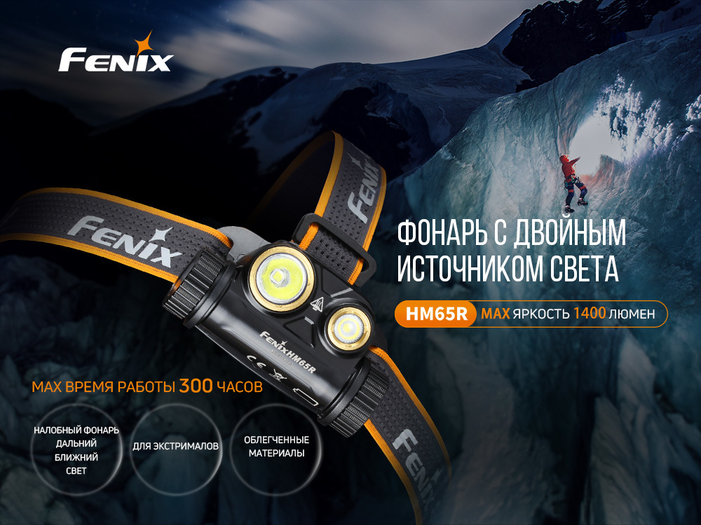 Фонарь светодиодный налобный Fenix HM65R, 1400 лм, аккумулятор