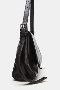 ZARA КОЖАНАЯ СУМКА С КЛАПАНОМ, КОРИЧНЕВЫЙ