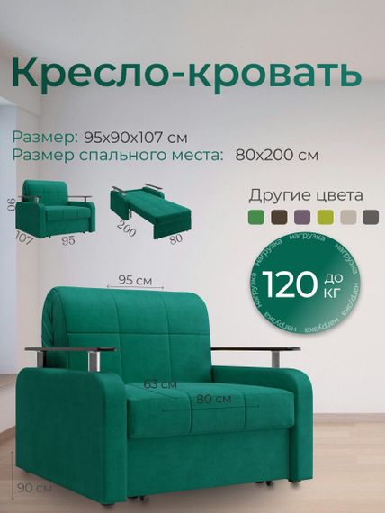 Кресло Денвер 0,8 - Велютто/Velutto 33 изумрудный/ коричневая накладка
