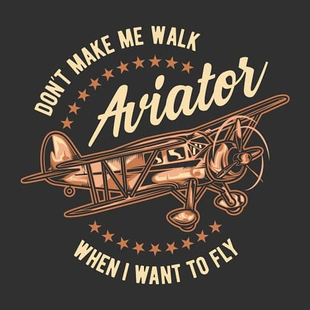 Графическое изображение старинного самолета с винтом и текстовой эмблемой Aviator, стильный принт для мужской футболки в подарок профессиональному летчику