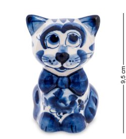 ГЛ- 568 Фигурка «Кот с бантом» (Гжельский фарфор)