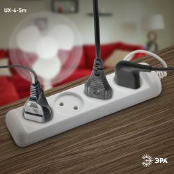 Удлинитель электрический ЭРА UX-4-5m без заземления 4 розетки 5м ШВВП 2x0,75мм2 6А белый | Электротовары