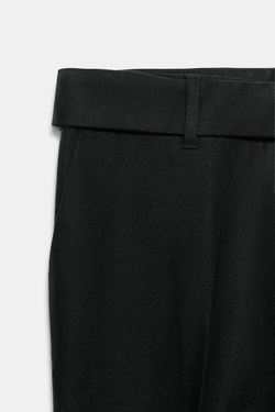 ZARA ПРЯМЫЕ БРЮКИ С ПОЯСОМ-ХЛЯСТИКОМ, ЧЕРНЫЙ
