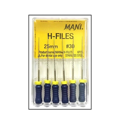 H-Files №30 (25мм) Mani Аш-Файлы (6шт.) Мани, корневой бурав ручной, эндодонтический