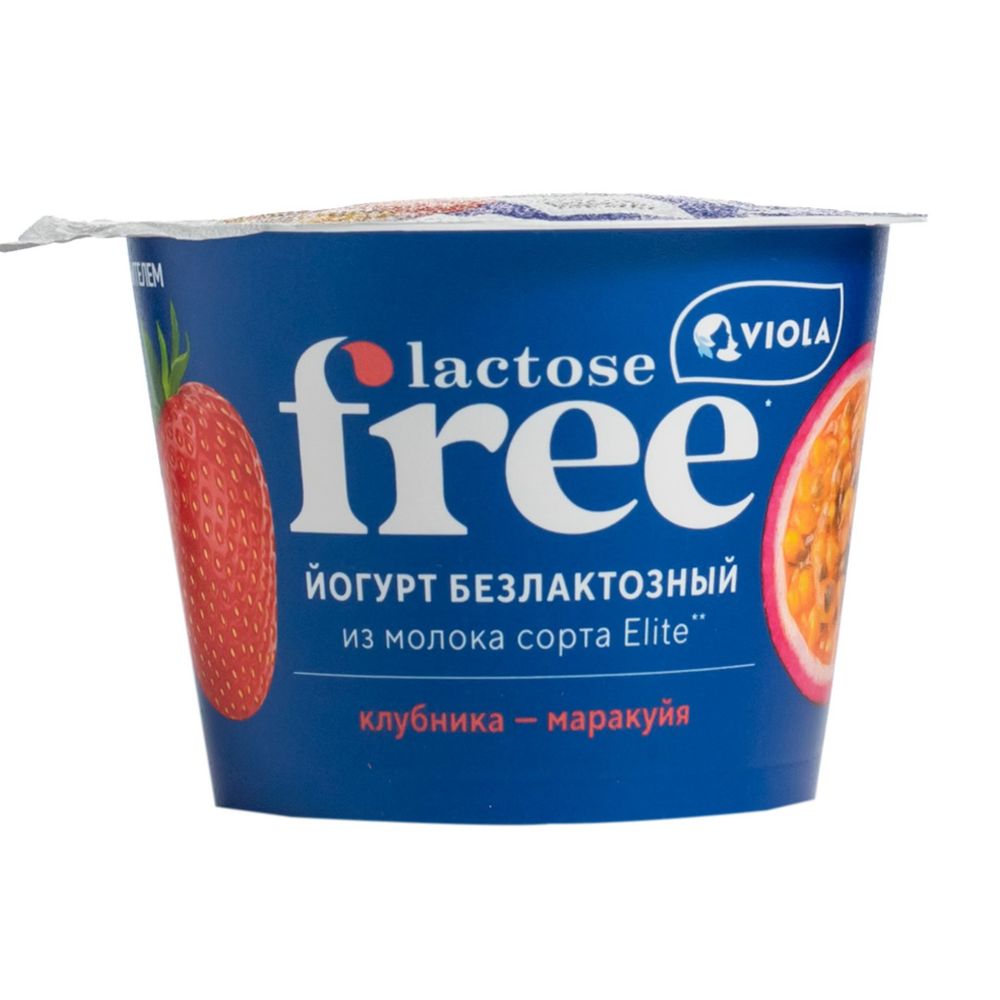 Йогурт безлактозный FREE с наполнителем «Клубника-Маракуйя». Массовая доля жира 2,7%. 180г
