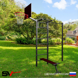 Уличная шведская стенка Sv Sport с комплектом турник прямой У433К (Турник/Скамья/Щит баскет)