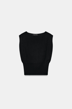 ZARA ТОП С ПРИТАЛЕННОЙ ТАЛИЕЙ, ЧЕРНЫЙ