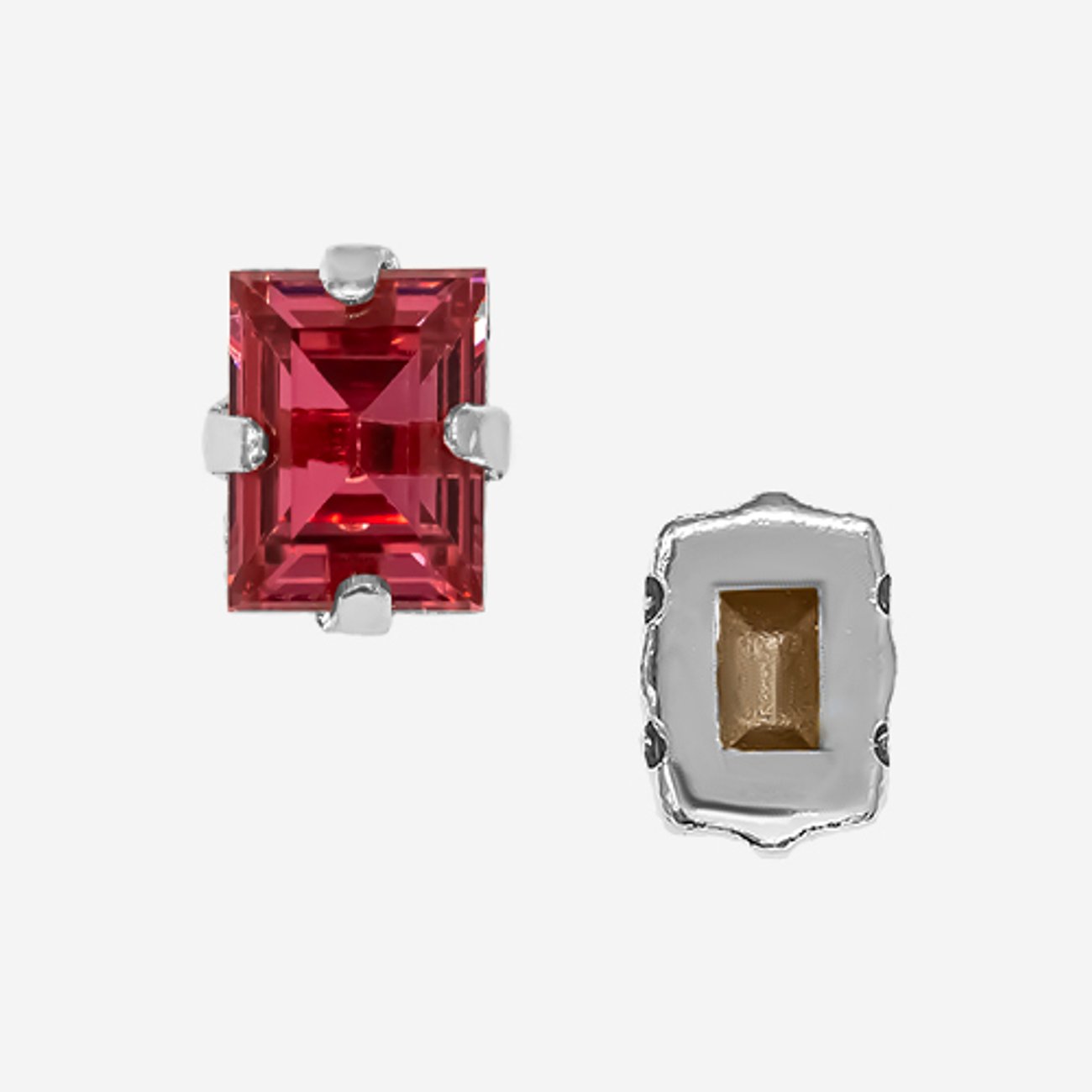 Кристалл Прямоугольник (Step Cut Fancy Stone) в цапах, оттенок "Светлая Фуксия"/"Light Fuchsia", 9*7мм, родирование