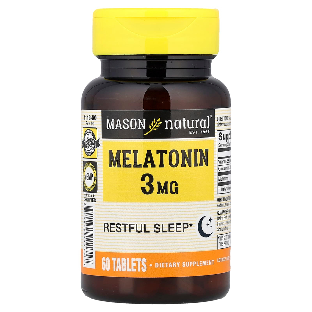 Mason Natural, Мелатонин, 3 мг, 60 таблеток