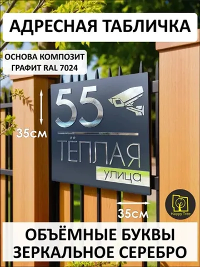 Адресная табличка 35х35см на дом с камерой