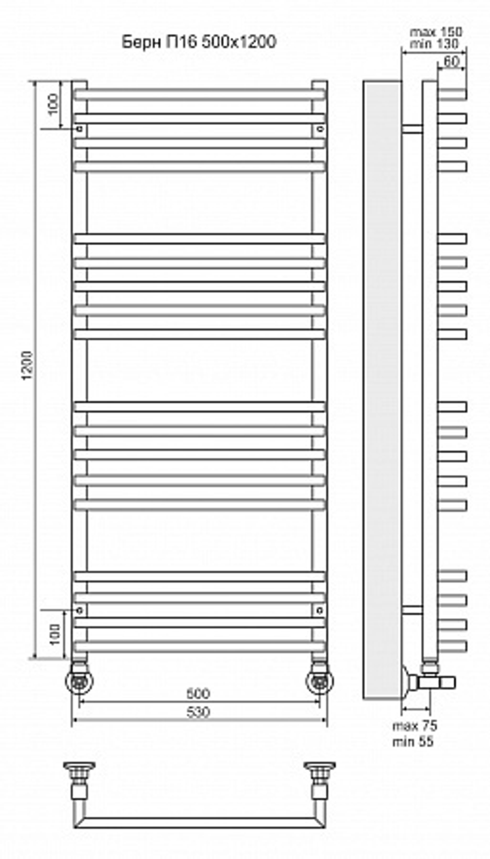 Полотенцесушитель водяной Terminus Берн П16 500х1000