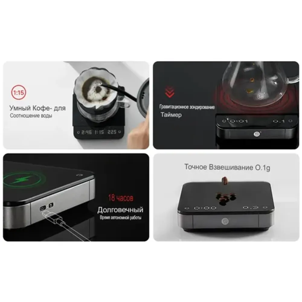 Весы кофейные портативные SMART SCALE 3.0 PRO (POUR-OVER) черные 0,3-2000гр батарея 2500mAH ZeroHero