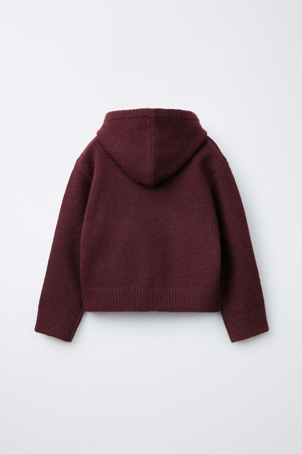 ZARA ТРИКОТАЖНЫЙ СВИТЕР С КАПЮШОНОМ И ПРИНТОМ, БУРГУНДИ