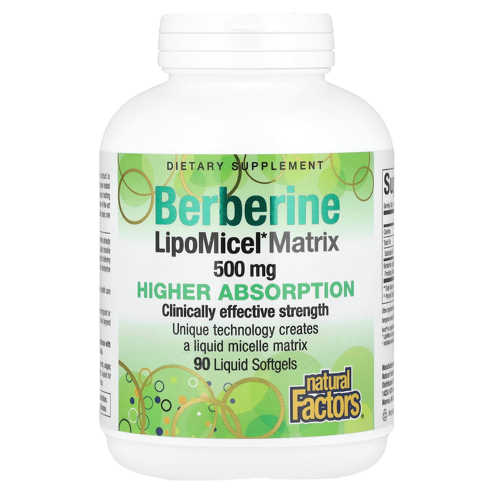 Natural Factors, берберин, LipoMicel Matrix, 500 мг, 90 капсул с жидкостью