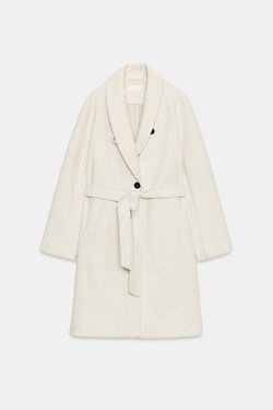 ZARA ПАЛЬТО ИЗ МЯГКОЙ ТКАНИ С ПОЯСОМ, ЭКРЮ