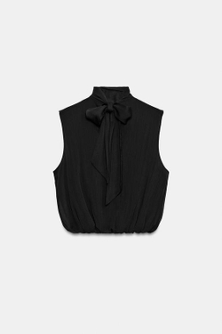 ZARA ДРАПИРОВАННЫЙ ТОП-БАЛЛОН, ЧЕРНЫЙ