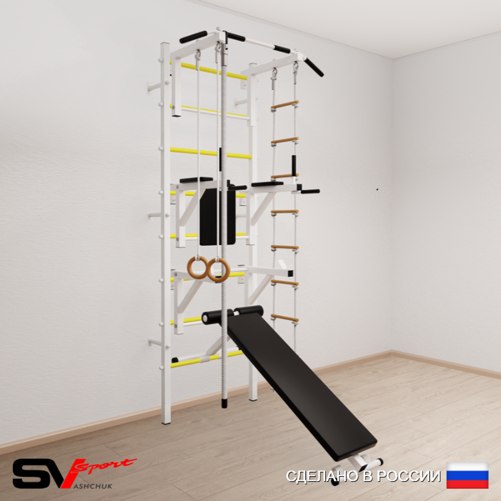 Шведская стенка Sv Sport 508 (Турник стандарт/Брусья/Стойка/Скамья/Канат/Кольца/Лестница)