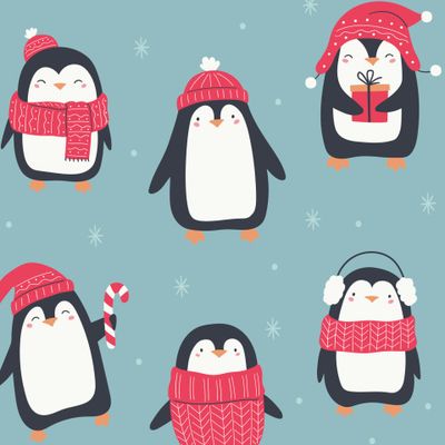 Пингвины на голубом фоне