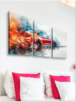 Картина Красный дрифт модульная 50x70см 3шт.