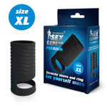 Черная открытая насадка на пенис с кольцом для мошонки XL-size - 8,9 см. (Цвет: черный)