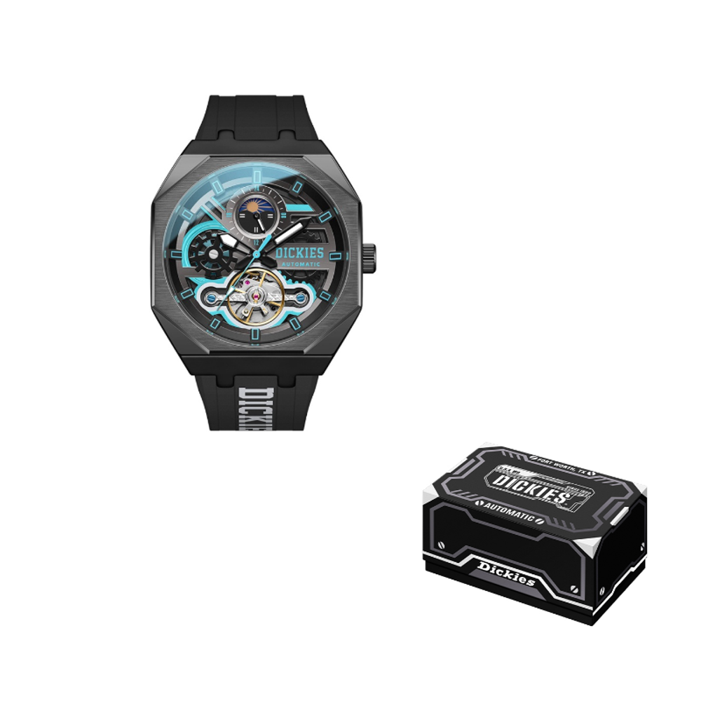 Dickies Sun, Moon, And Constellations Wrist Watch Mechanical Movement Silicone Strap Purple Watch Dial Men"s Watches