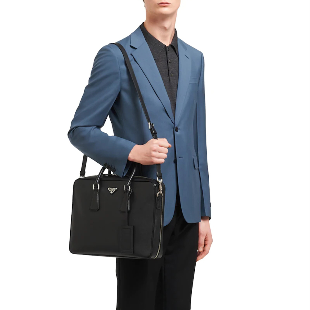 PRADA Saffiano Leather Briefcase, Handbag Men"s Black