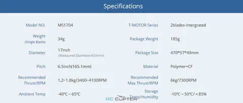 Пропеллер полимерный MS 1704 T-Motor (пара)