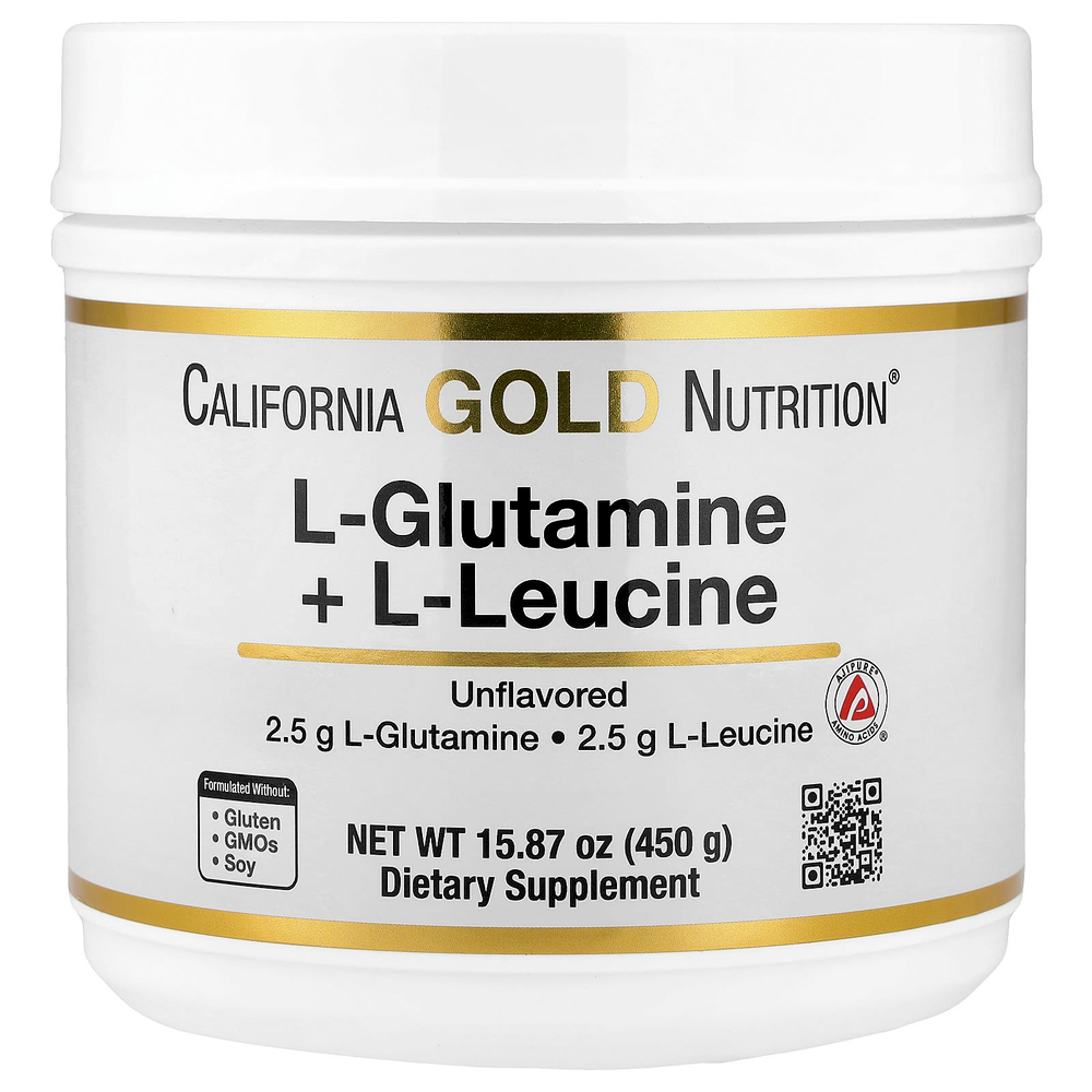 California Gold Nutrition, L-глютамин и L-лейцин, без вкусовых добавок, 450 г (15,87 унции)