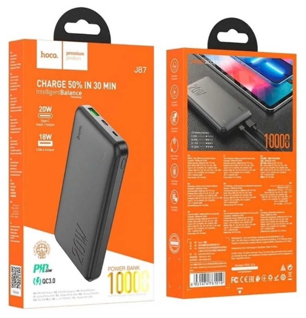 Powerbank Hoco J87 10000mAh 1USB/1C 18W/20W черный