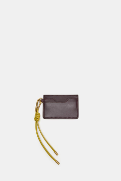 ZARA КОЖАНЫЙ КОШЕЛЕК-КАРТХОЛДЕР, БАКЛАЖАННЫЙ