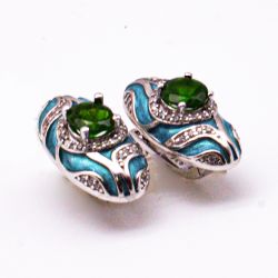 Серьги серебро 925° — Диопсид, Фианит, Эмаль