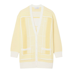 Женская теннисная толстовка Lacoste Tennis Court Jacquard Long - white/yellow
