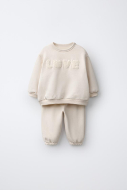 ZARA КОМПЛЕКТ ИЗ ТОЛСТОВКИ И БРЮК-ДЖОГГЕРОВ, ЭКРЮ