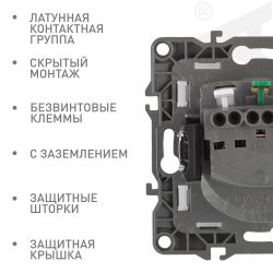 Розетка ЭРА Серия 12 12-2103-04 с заземлением 2P+E Schuko со шторками с крышкой 16A-250В IP20 шампань | Эра 12