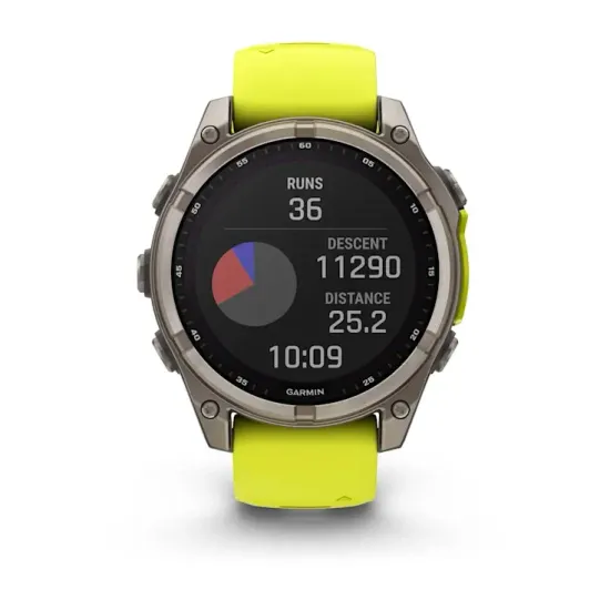 Мультиспортивные GPS часы Garmin Fenix 8 (47 mm) Solar, Sapphire Titanium with Amp Yellow/Graphite Silicone Band 010-02906-21