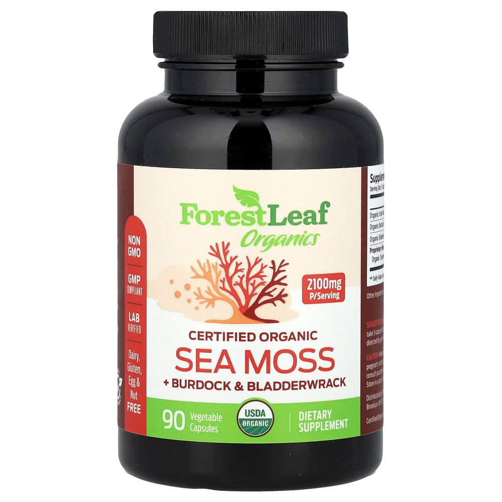 Forest Leaf, Сертифицированный органический морской мох, лопух и лопух, 90 растительных капсул