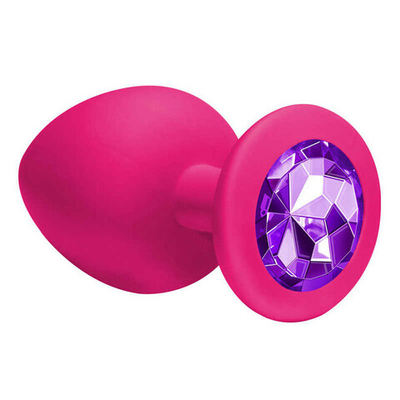 Большая силиконовая пробка с фиолетовым кристаллом Cutie Large (9,6 см, розовый с фиолетовым) (Цвет: ярко-розовый с фиолетовым)