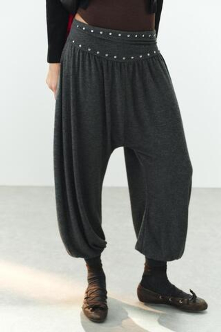 ZARA БРЮКИ-БАЛЛОНЫ С ЗАКЛЕПКАМИ, ТЕМНЫЙ АНТРАЦИТ