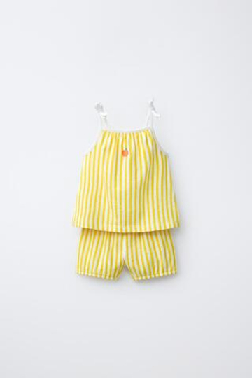 ZARA КОМПЛЕКТ ИЗ ФУТБОЛКИ И БЛУМЕРОВ В ПОЛОСКУ, С ПРИНТОМ