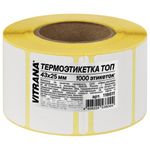 Термоэтикетки ТОП, 43х25 мм, 1000 этикеток в ролике, ЗАЩИТА от влаги, масел, спирта, царапин, VITRANA (ВИТРАНА), 118611
