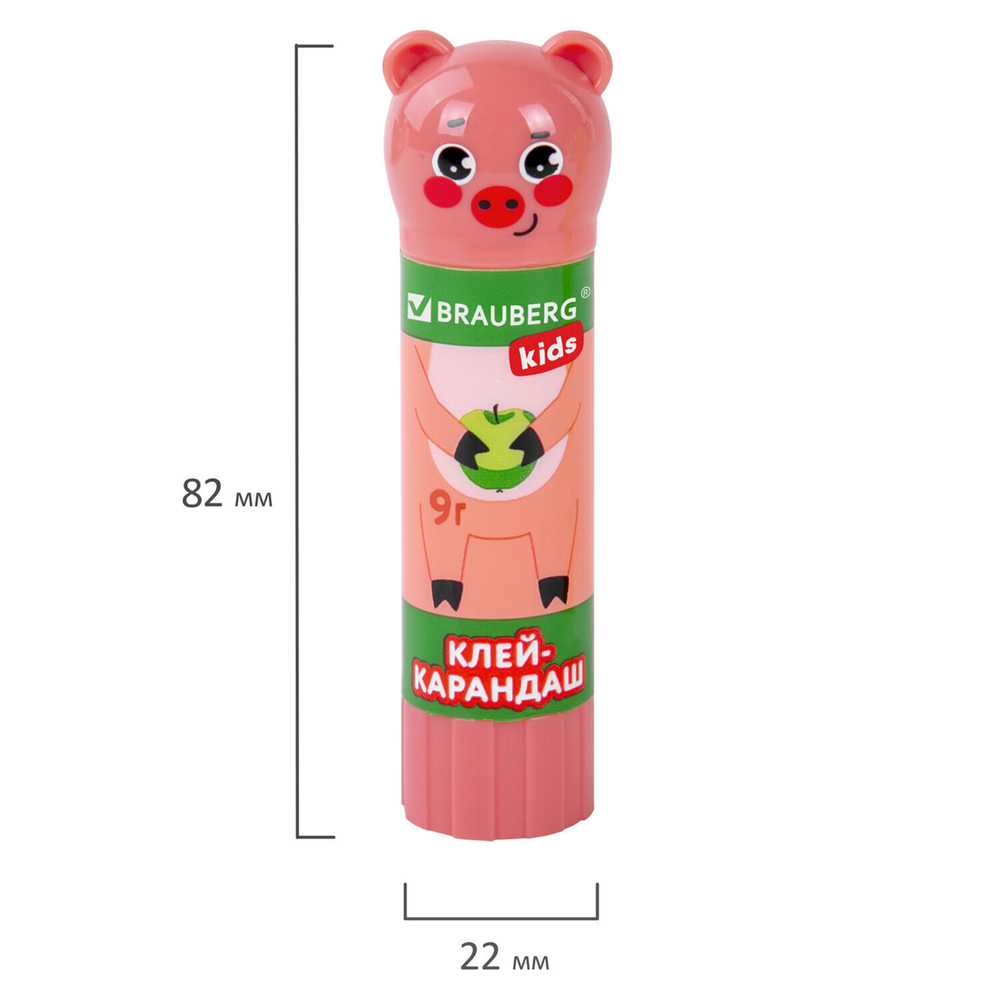 Клей-карандаш "Зверята: кошка, мышка, хрюшка", 9 г, фигурный колпачок, 3 шт./блистер, BRAUBERG KIDS, 271141