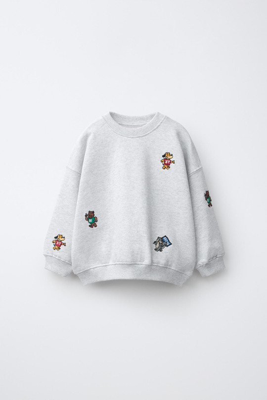 ZARA ТОЛСТОВКА С ВЫШИВКОЙ «ЖИВОТНЫЕ», СЕРЫЙ МЕЛАНЖ