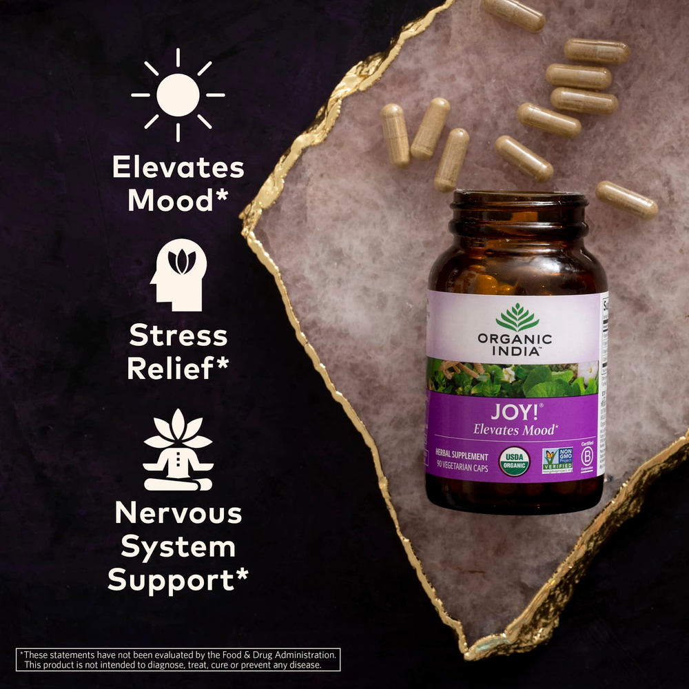 Organic India, Joy!® Elevates Mood, 90 вегетарианских капсул