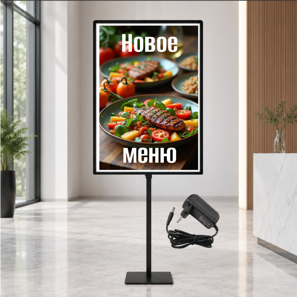 Световая рекламная панель, лайтбокс Svetboard А3, 31.1х42.7 см, NSP-3142 Black, с напольной стойкой, рамка черная