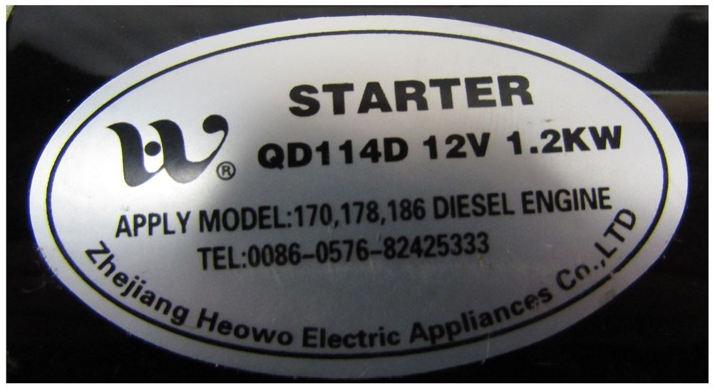 Стартер электрический/Starting motor assy С192F,QD114D,12v 1,2 kw