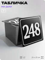 Адресная табличка с номером дома 248, на фасад и забор, черная, 25х25 см, Айдентика Технолоджи