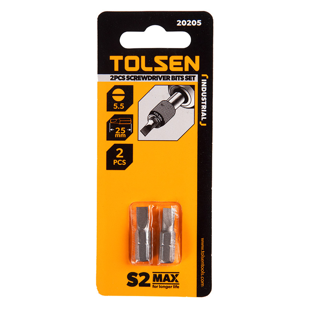 TOLSEN (TT20205) Набор вставок (бит) торцевых 1/4", Slotted, 5,5х0,8 мм, 25 мм, 2 предмета