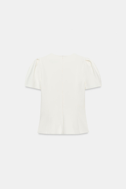 ZARA ТОП С ОБЪЕМНЫМИ РУКАВАМИ, ЖЕЛТОВАТО-БЕЛЫЙ