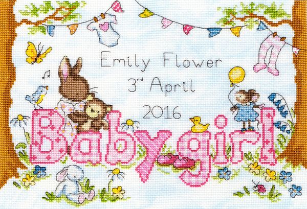 Набор для вышивания нитками Bothy Threads, Bunny Love – Girl (Любимый кролик), 32х21 см